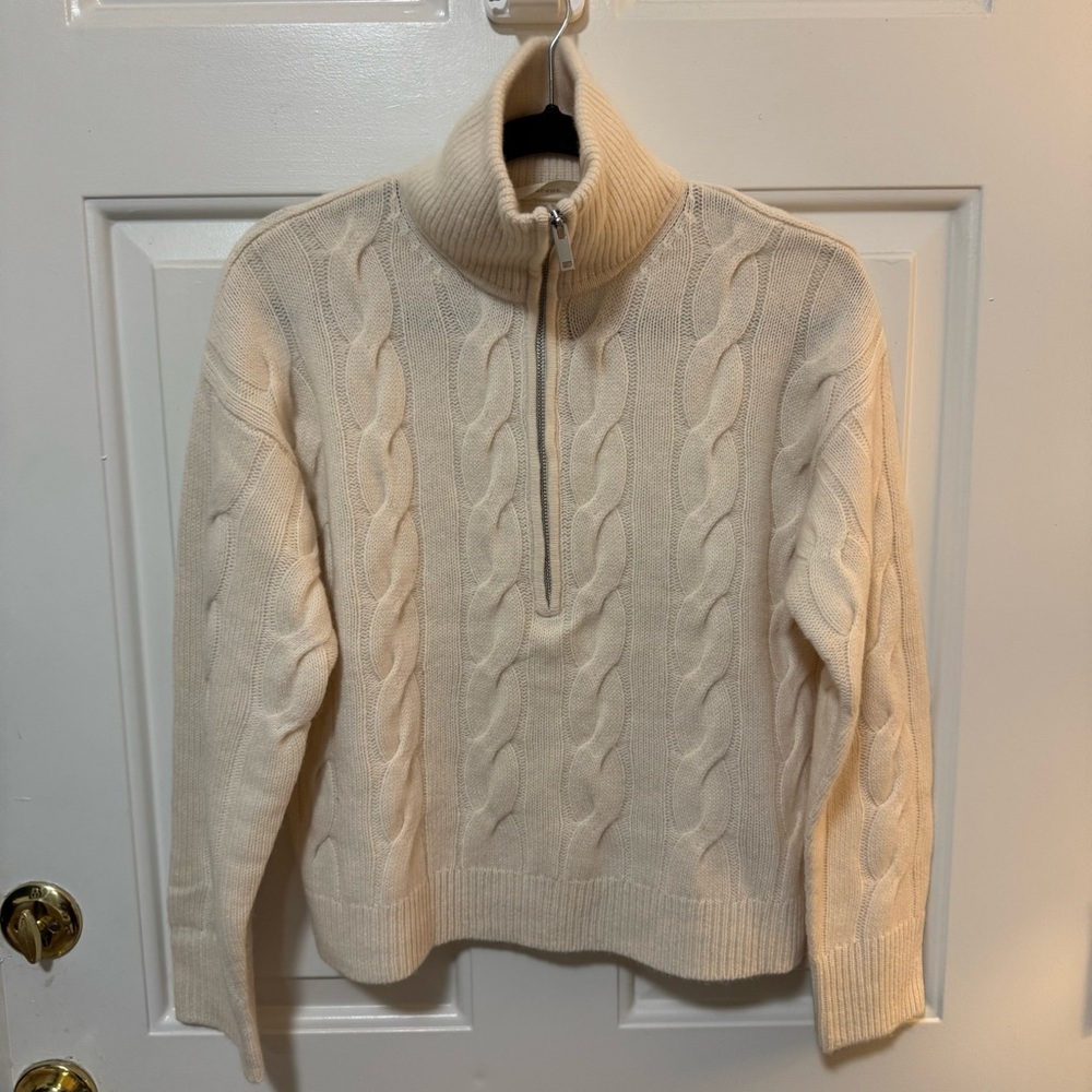 NWOT $168 Everlane THE CABLE HALF-ZIP Wool in Beige Size XS - Picture 2 of 12
